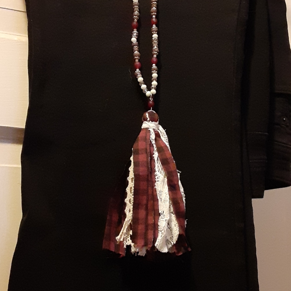 Handmade beaded tassel necklace